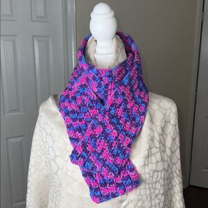 Hand Crochet Blue Purple Pink Skinny Scarf